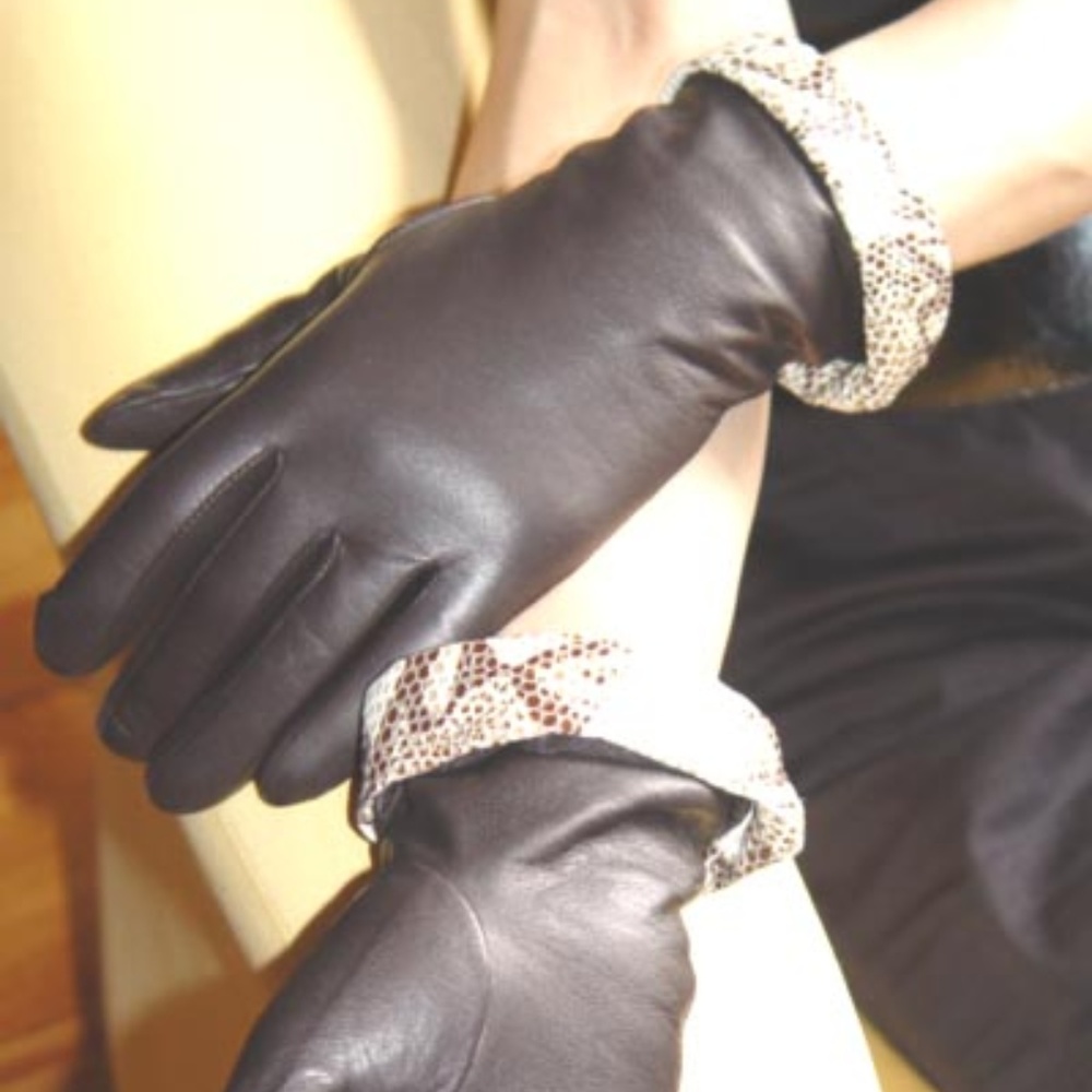 BROWN LEATHER GLOVES CASHMERE LINED SIZE L NWT